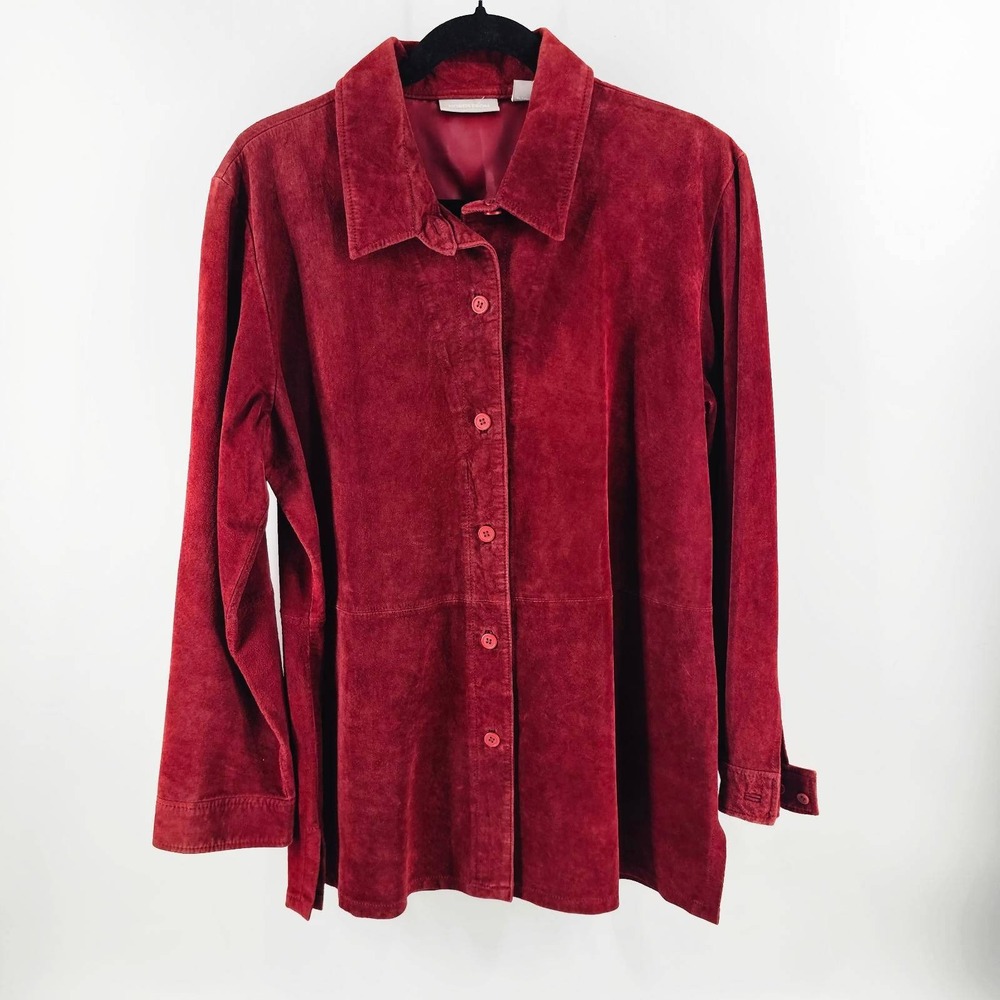 Nordstrom Suede Jacket Women L Red Suede Button Front WN56229
